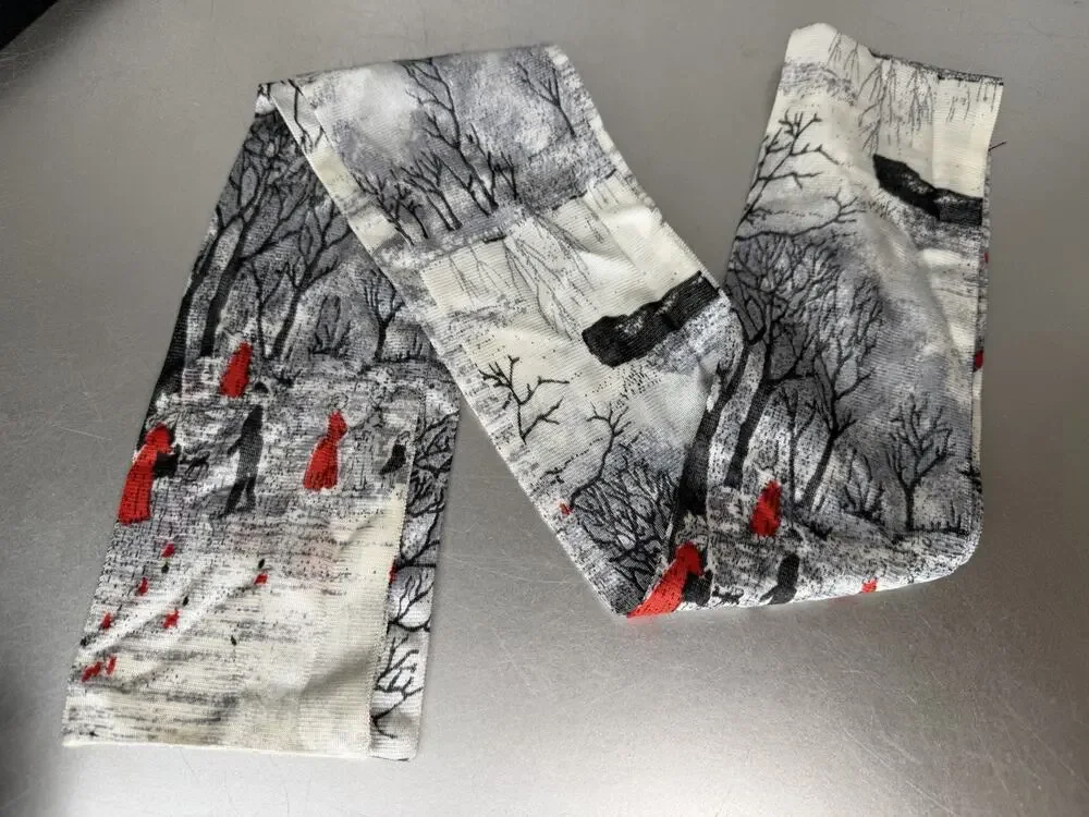 Vintage 60s 70s Head Scarf Bandeau Forest Black Red Artistic People Unique